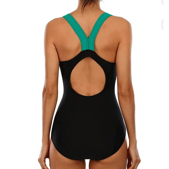 MyCharmo X-Large Athletic Swimsuit One-Piece Racerback UPF 50+ Colorblock Padded - Picture 2 of 5